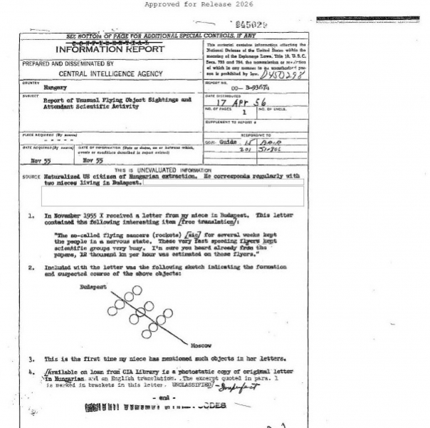 Пентагон рассекретил документ 1956 года о полете НЛО между Будапештом и Москвой